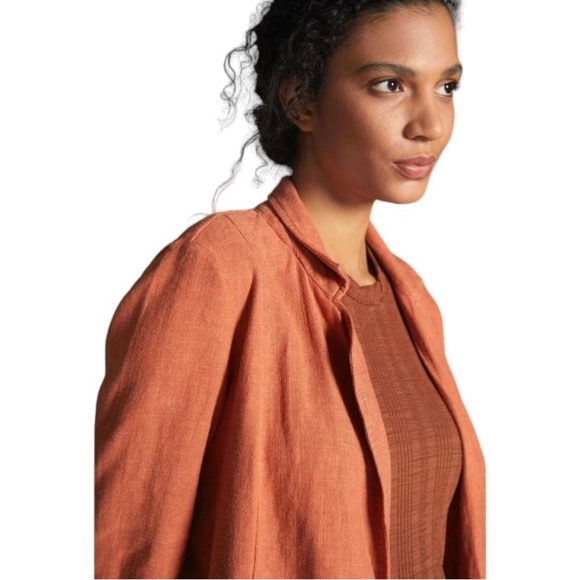 Anthropologie Vintage Washed Linen Blazer Terra Cotta Orange Split Back - Picture 4 of 11